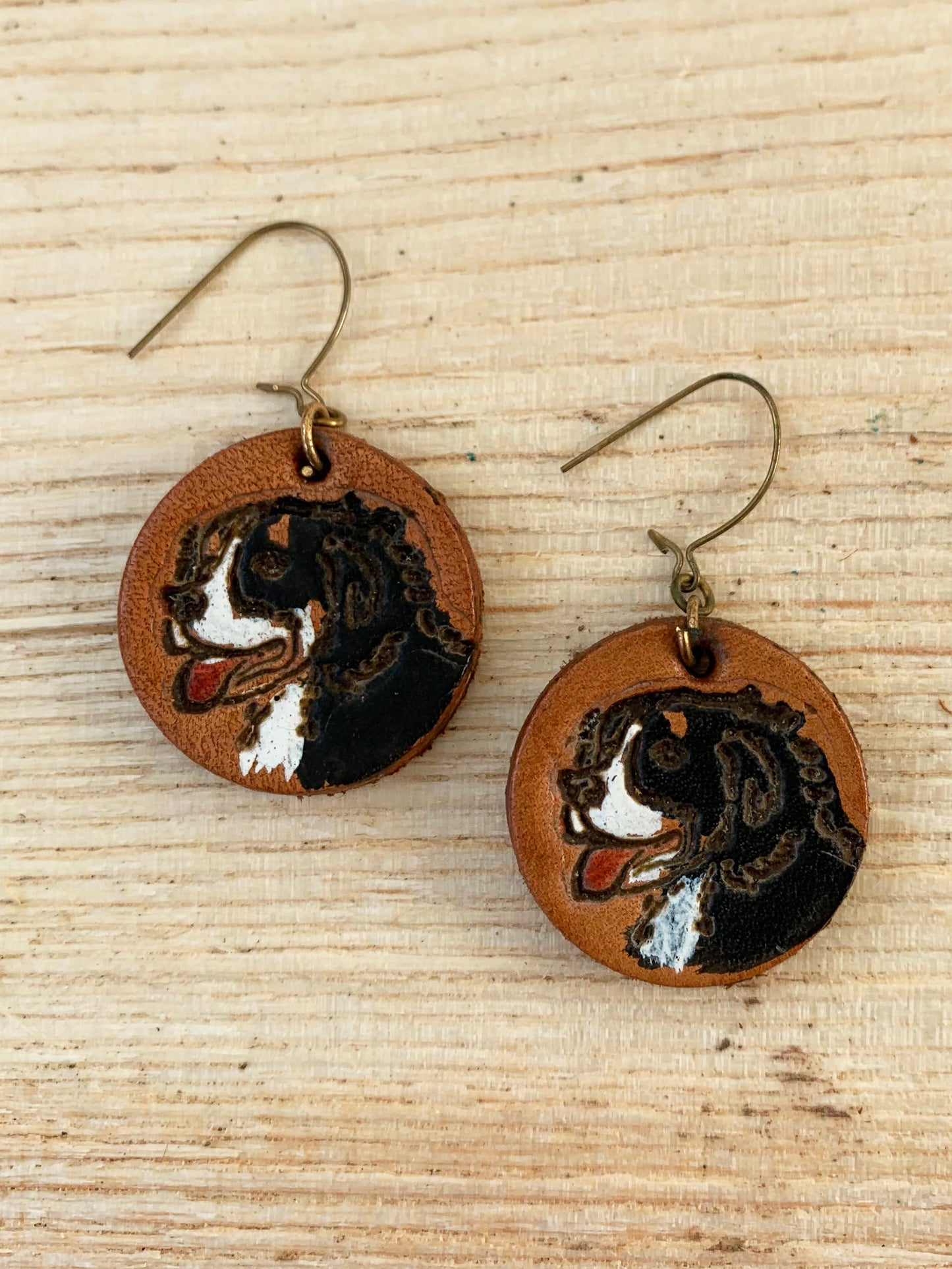 Leather Mountain Dog Earrings