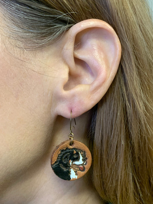 Leather Mountain Dog Earrings