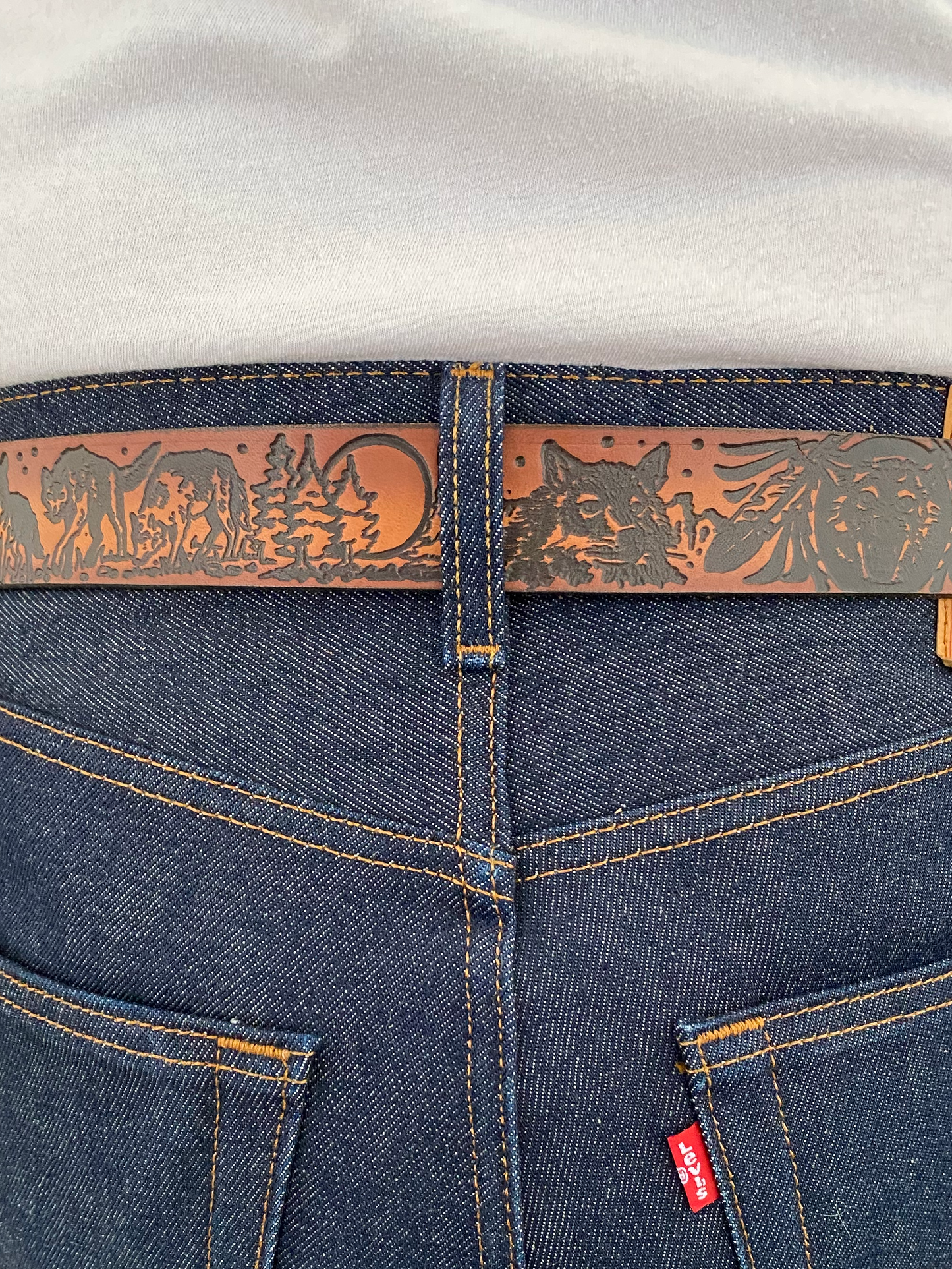 Wolf Pack Patterned Leather Belt