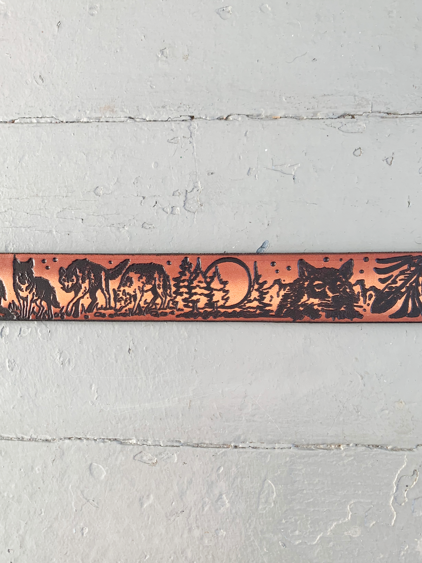 Wolf Pack Patterned Leather Belt