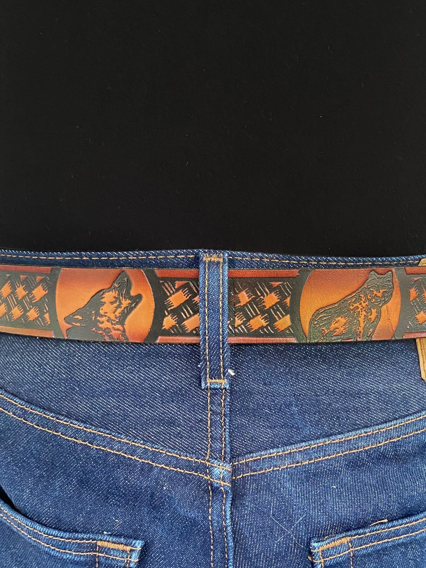 Wolf Pack Patterned Leather Belt