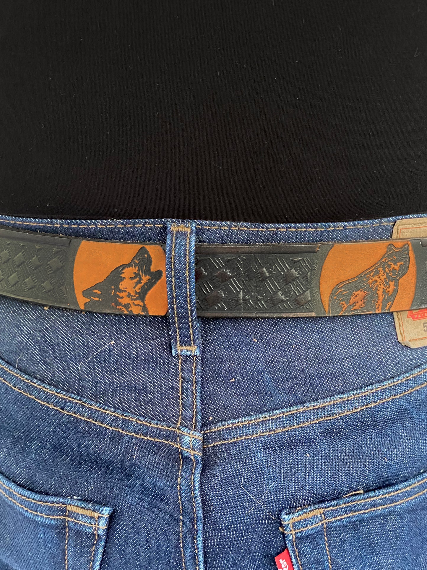 Wolf Pack Patterned Leather Belt