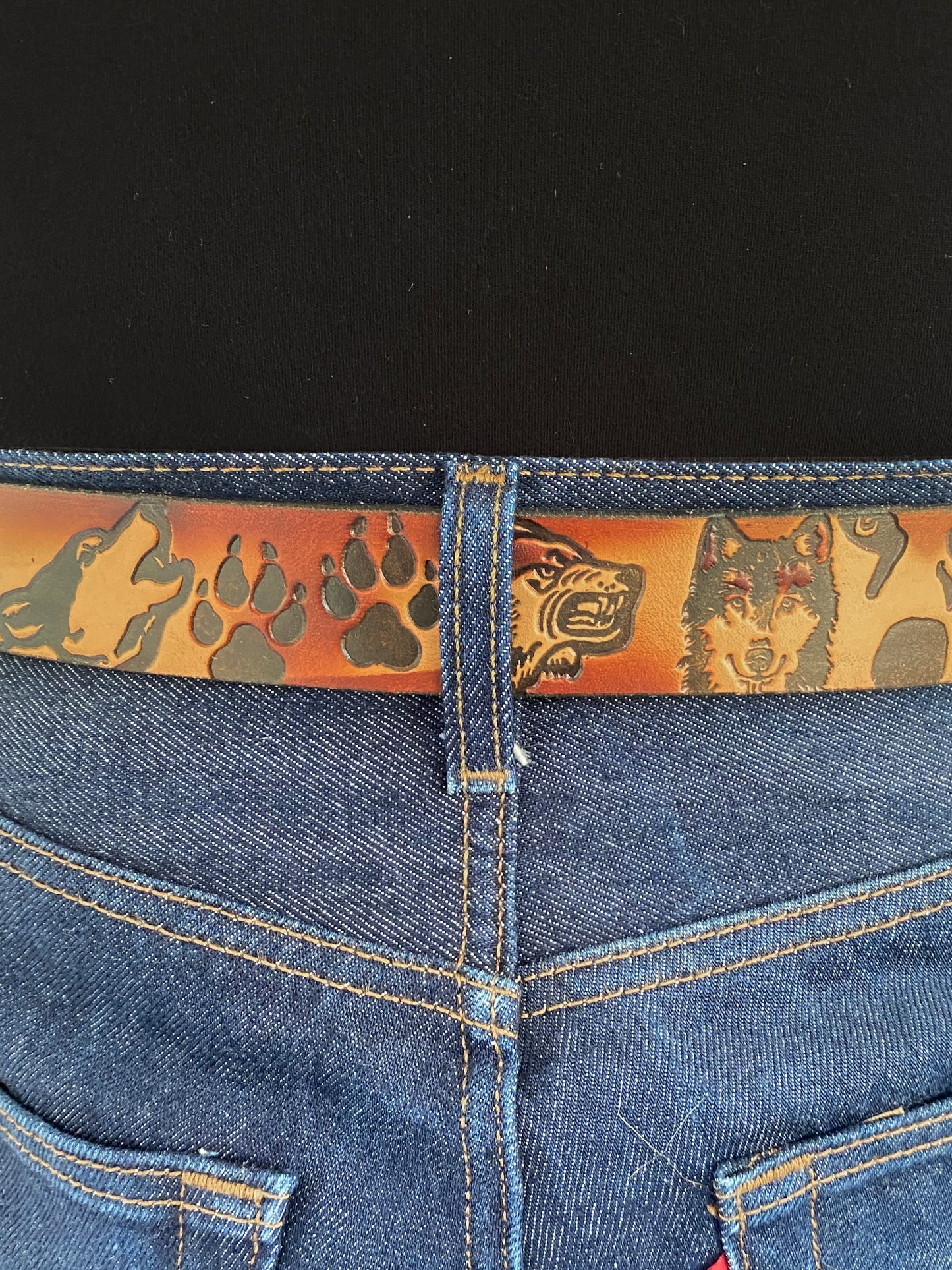 Wolf Pack Patterned Leather Belt