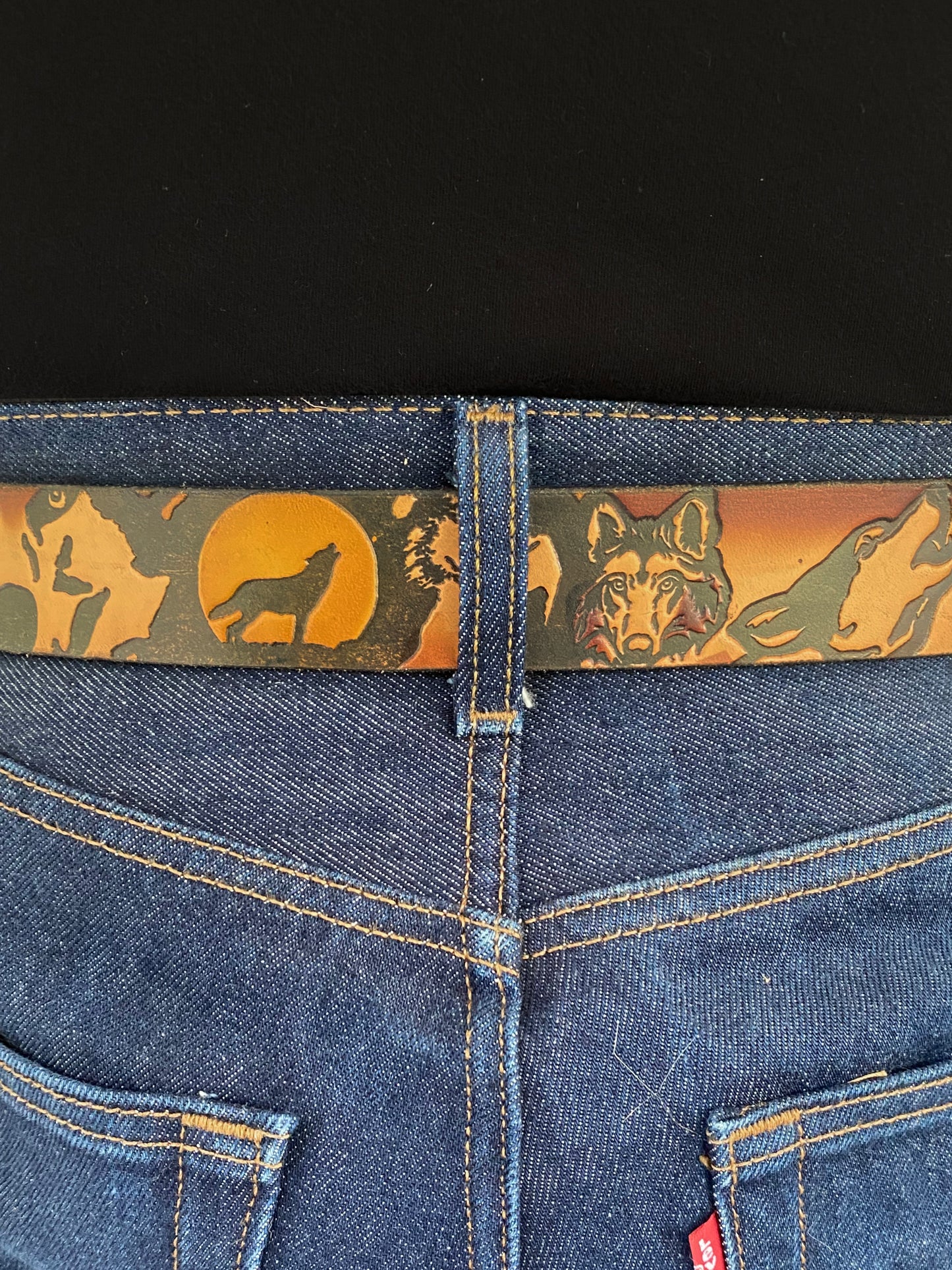 Wolf Pack Patterned Leather Belt