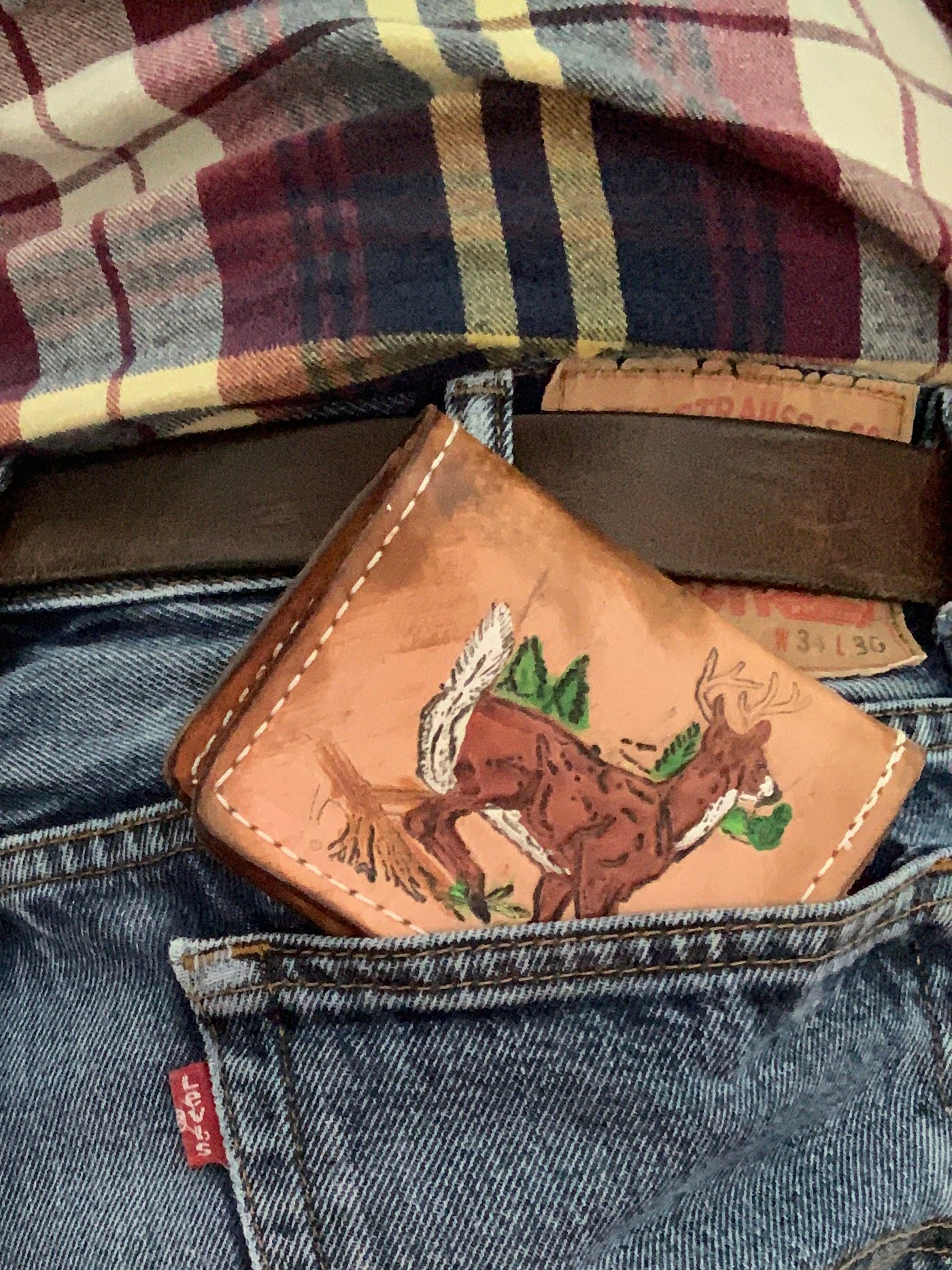 Leather Wallet. Tooled Wallet With Cute Cat. Carved Custom 