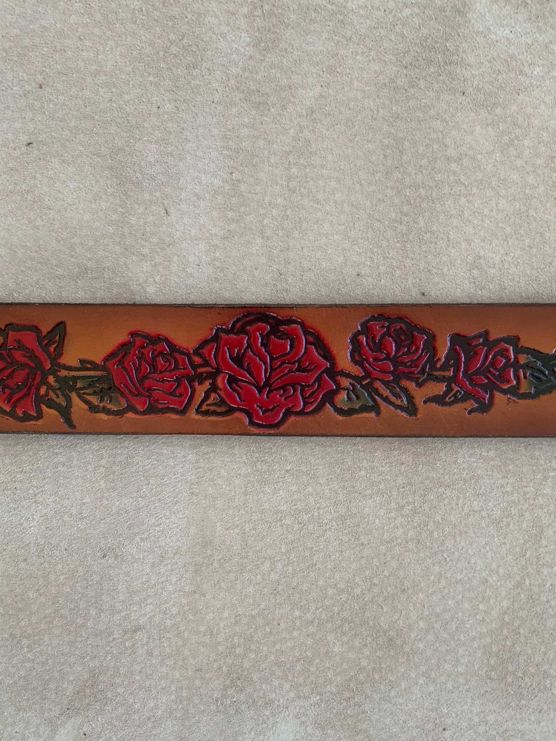 Leather Belt with Roses, Handmade in Seattle